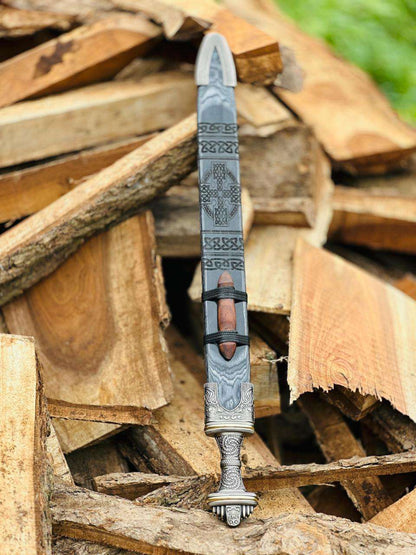 Handcrafted Viking Sword with Engraved Scabbard