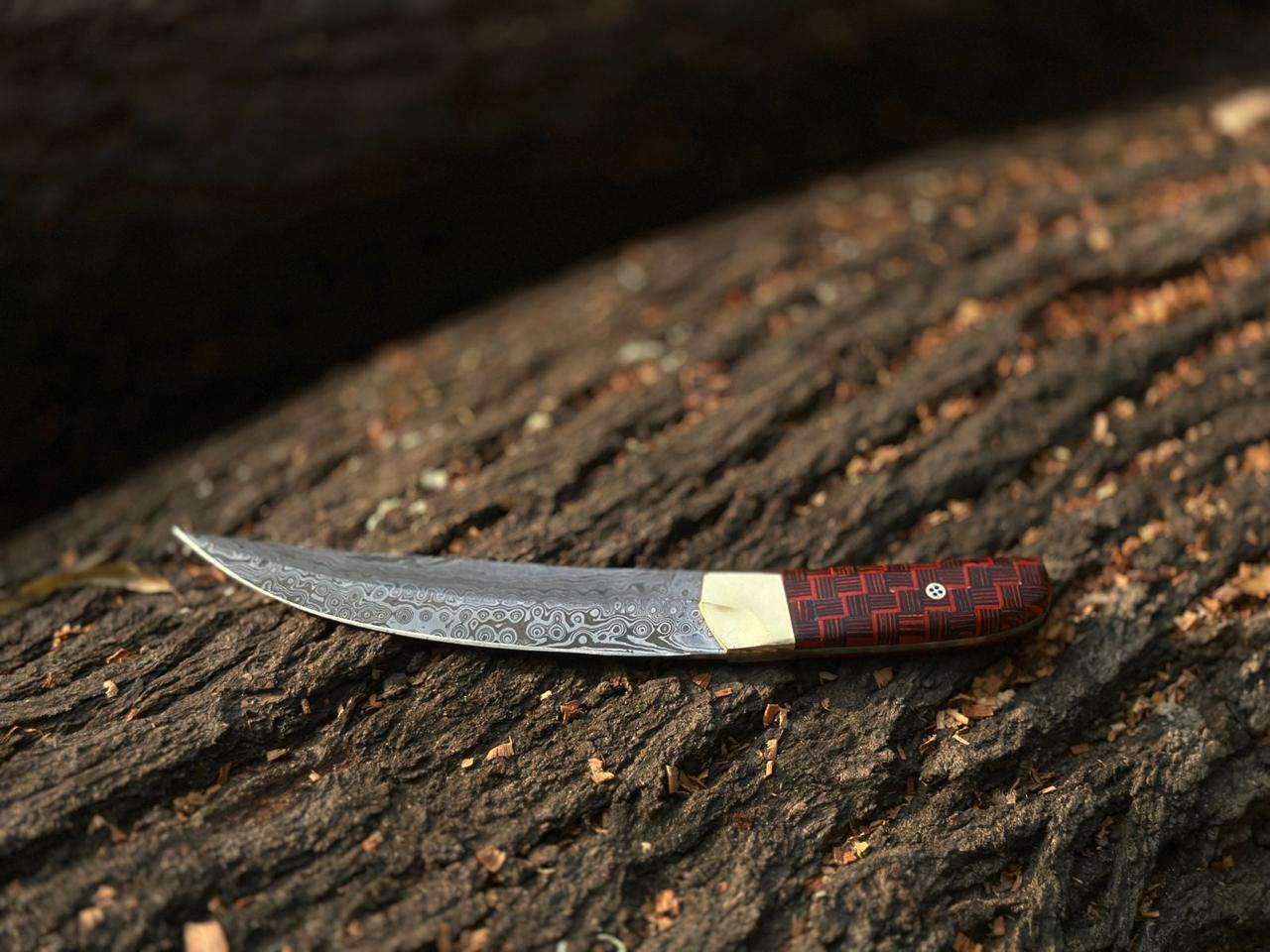 Handcrafted Damascus Steel Fixed Blade Knife with Brass Bolster