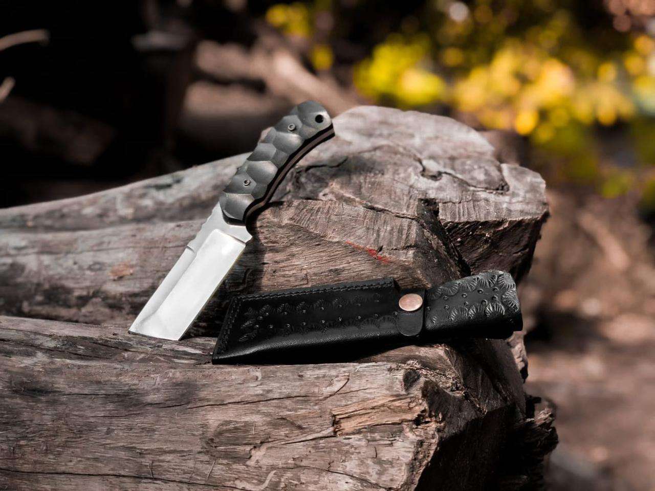 Full Tang Tactical Cleaver Knife with G10 Handle and Leather Sheath