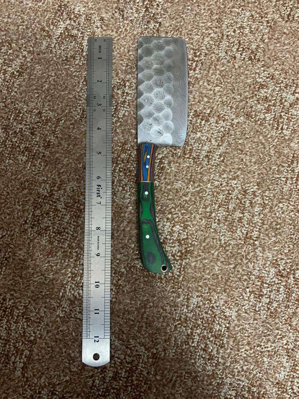 Handcrafted Damascus Steel Mini-Cleaver with Multi-Color Handle