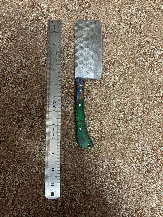 Handcrafted Damascus Steel Mini-Cleaver with Multi-Color Handle