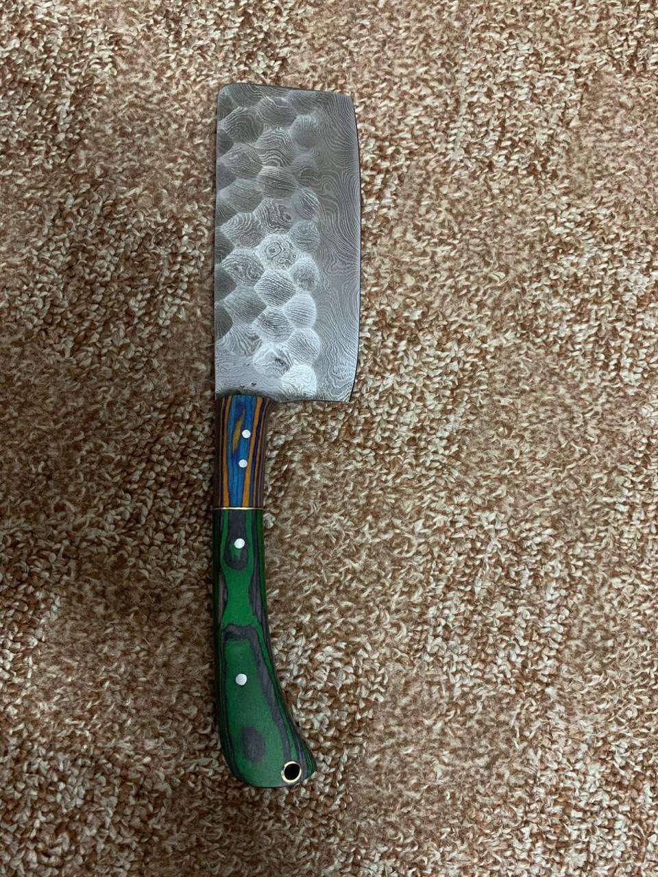 Handcrafted Damascus Steel Mini-Cleaver with Multi-Color Handle