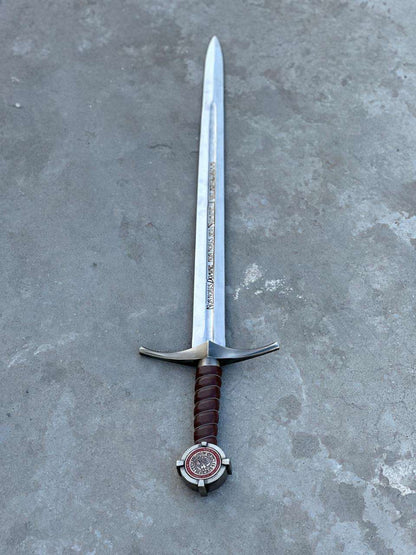 Hand-Forged Medieval Longsword with Leather-Wrapped Scabbard