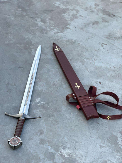 Hand-Forged Medieval Longsword with Leather-Wrapped Scabbard