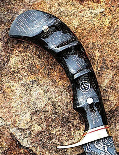 Handcrafted Damascus Steel Hunting Knife | Ebony Wood Handle