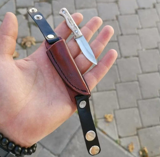Handmade Bracelet Knife with Bone Handle & Leather Sheath