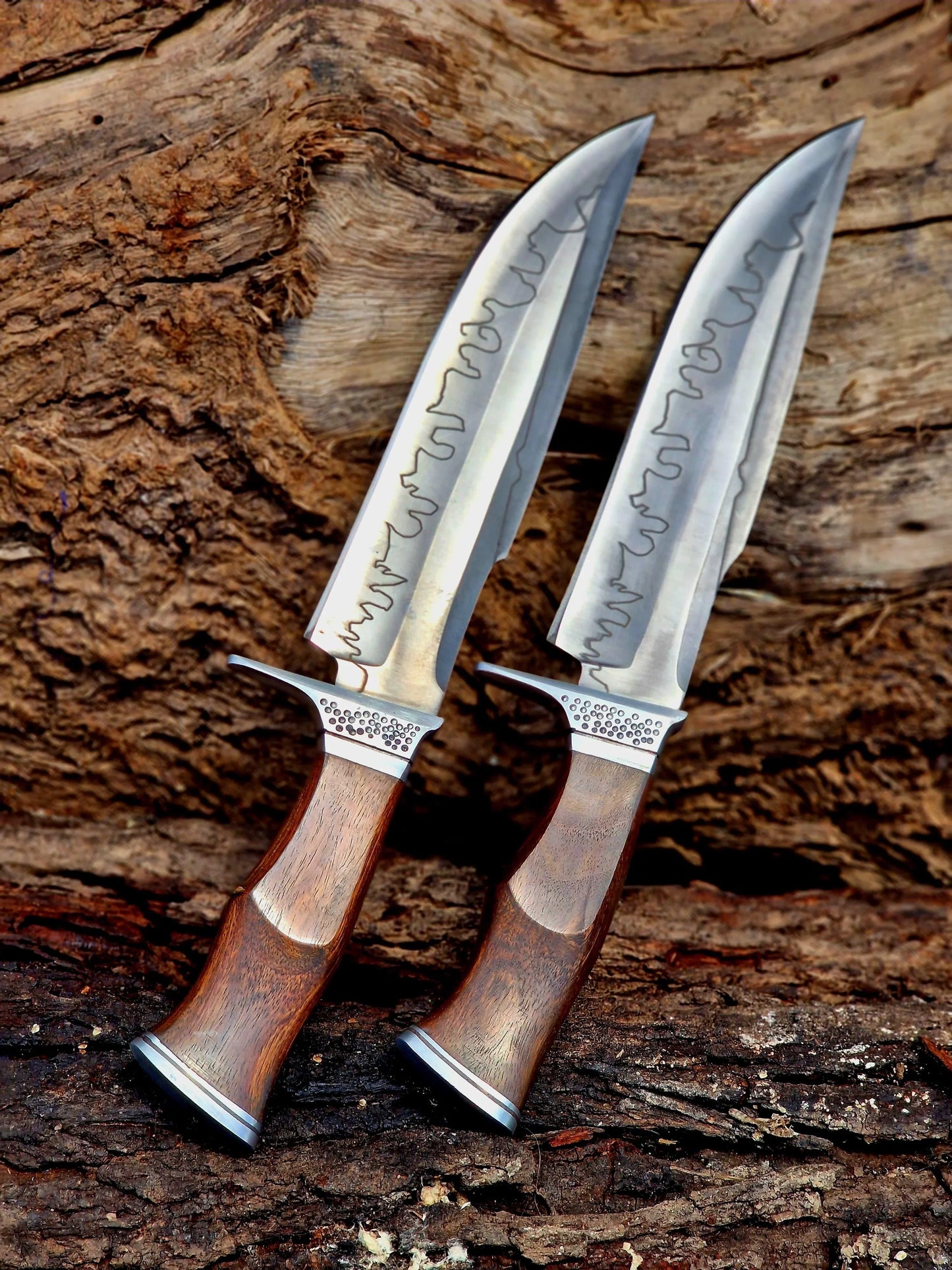 Premium Handcrafted Stainless Steel Outdoor Utility Knife Set with Wooden Handles – 2 Pieces