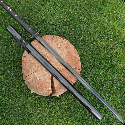 Handmade Black Powder-Coated Katana with Scabbard
