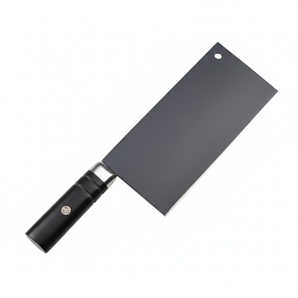 Professional Vegetable Cleaver – Matte Midnight Finish & Ergonomic Ebony Handle with Leather Sheath