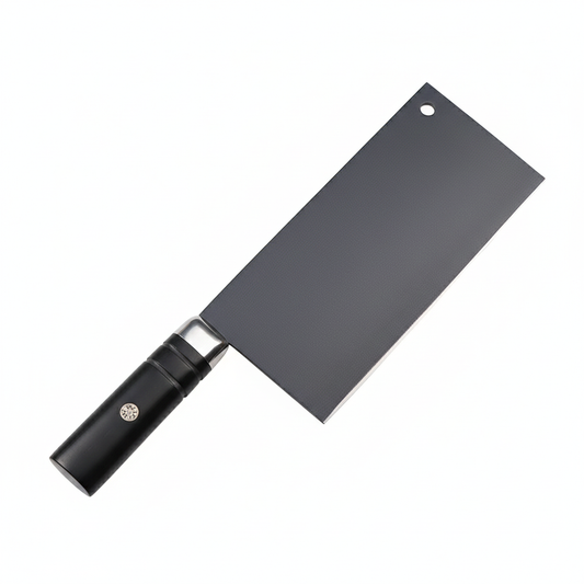 Professional Vegetable Cleaver – Matte Midnight Finish & Ergonomic Ebony Handle with Leather Sheath