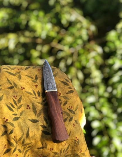 8” Handmade Damascus Steel EDC Knife with Rosewood Handle