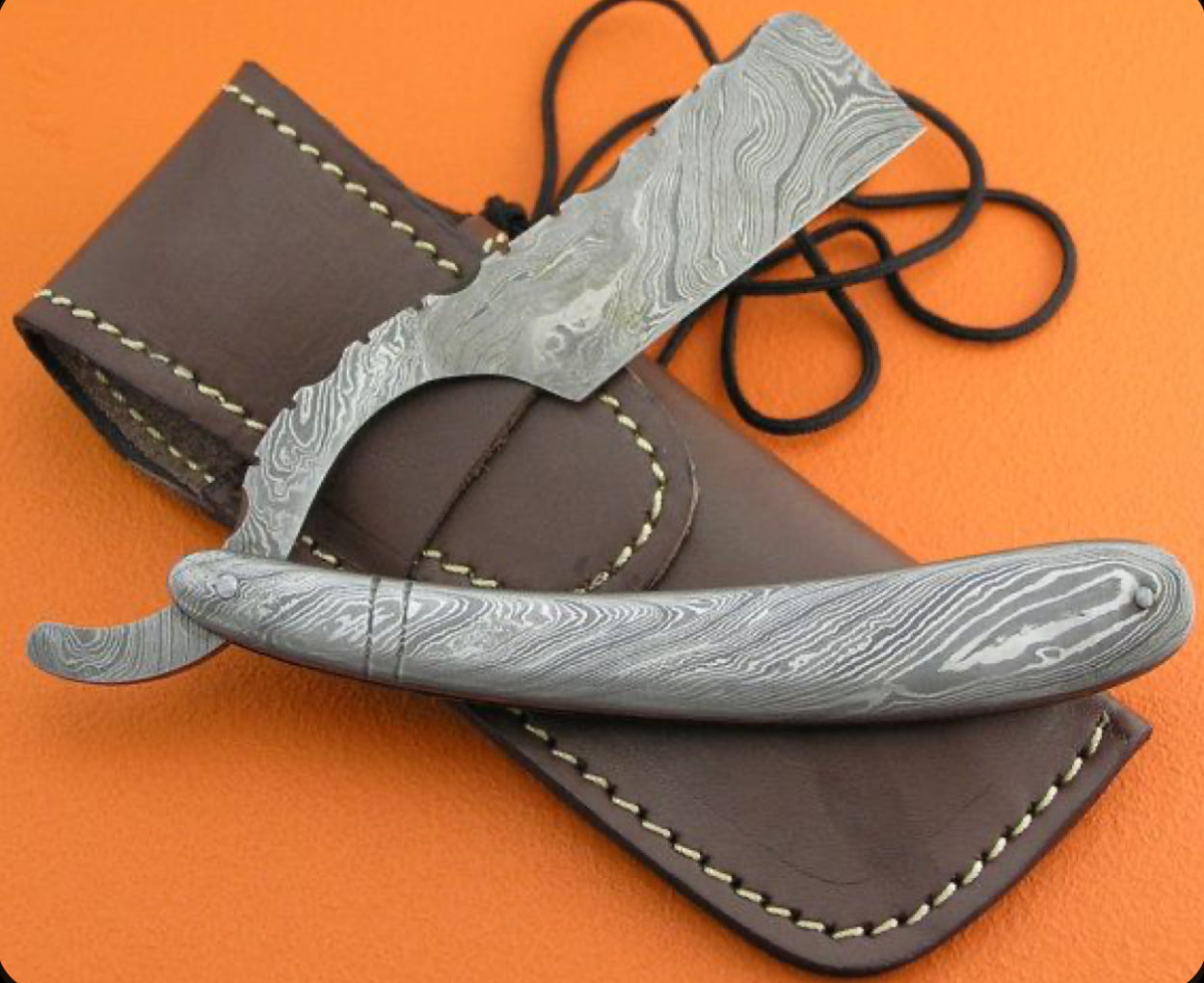 Damascus Steel Razor-Style Folding Knife – Compact & Durable