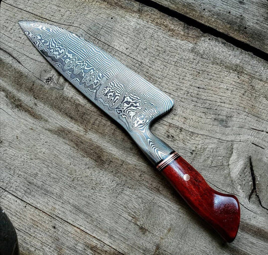 15-Inch Chef Knife – Damascus Steel Blade with Red Paka Wood Handle