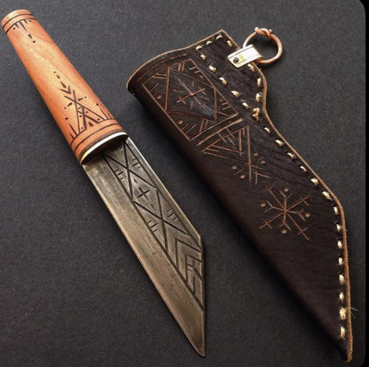 Viking-Style Seax Knife with Hand-Engraved Blade & Handle