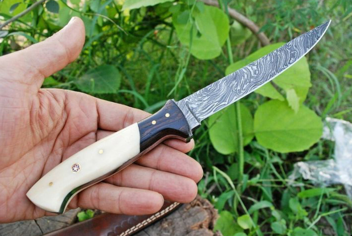 Handmade Damascus Steel Fillet Knife – Bone & Micarta Handle