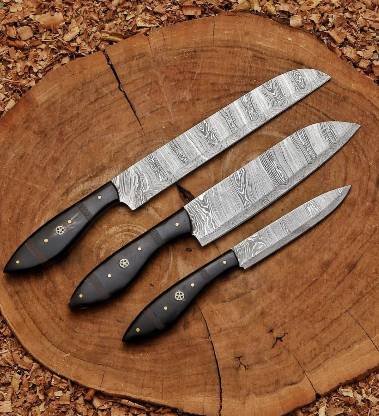 3-Piece Handmade Damascus Steel Chef Knife Set – Professional Kitchen Knives