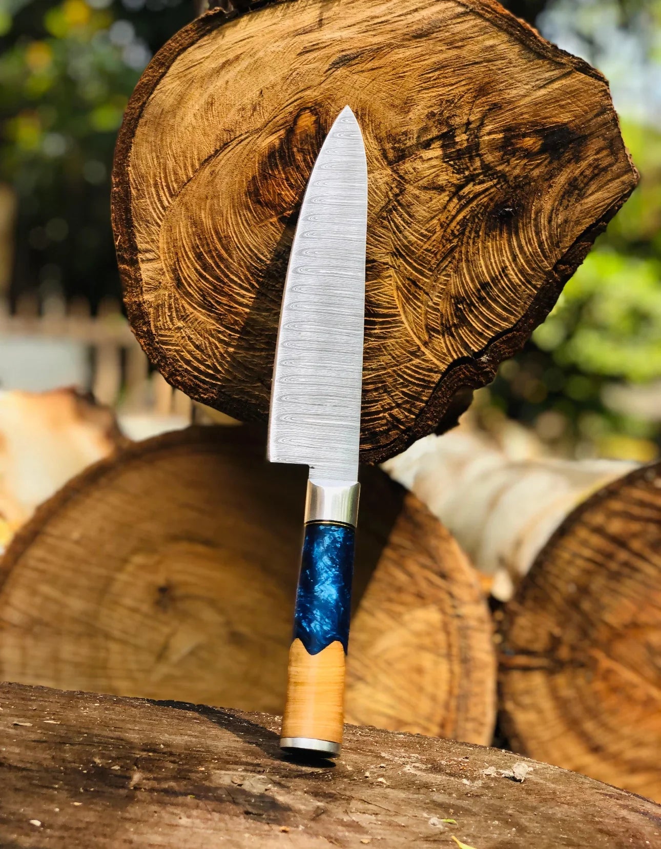 Handmade Chef Knife with Damascus Steel Blade & Wooden-Resin Handle