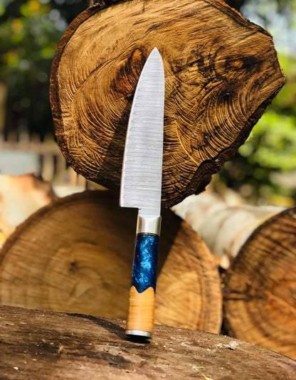 Handmade Chef Knife with Damascus Steel Blade & Wooden-Resin Handle
