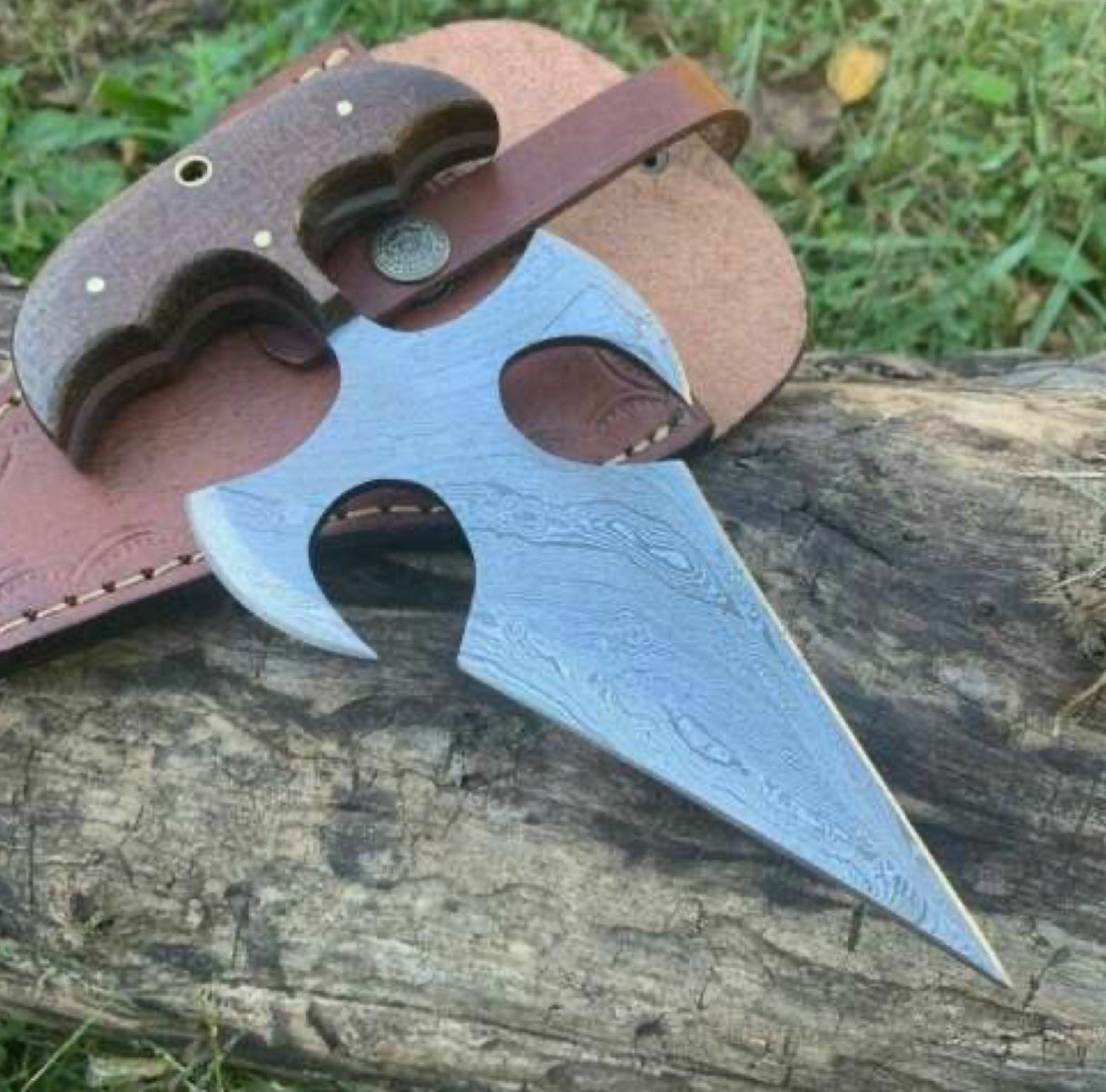 Handmade Damascus Steel Push Dagger With Wooden Handle