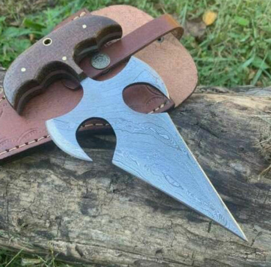 Handmade Damascus Steel Push Dagger With Wooden Handle