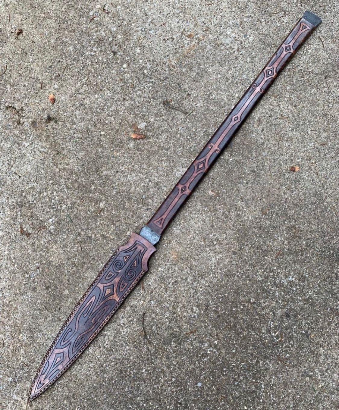 Handmade Viking-Style Spear with 12-Chromium Steel Blade & Engraved Handle and Sheath