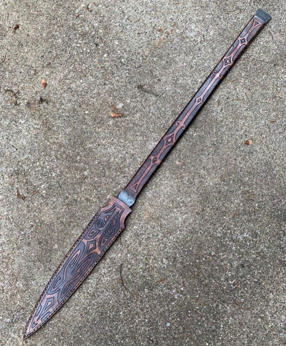 Handmade Viking-Style Spear with 12-Chromium Steel Blade & Engraved Handle and Sheath