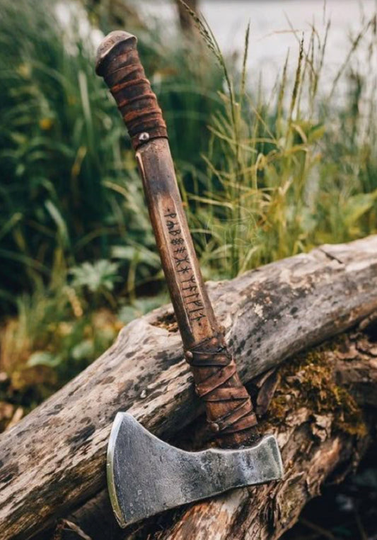 Handmade Viking-Style D2 Steel Axe with Engraved Handle