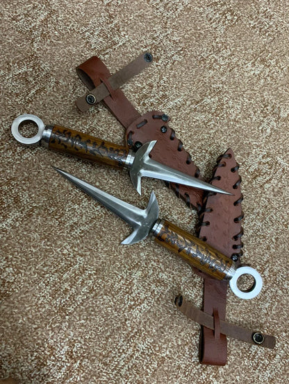 Pair of Handmade Anime-Inspired Throwing Kunai with Engraved Handles