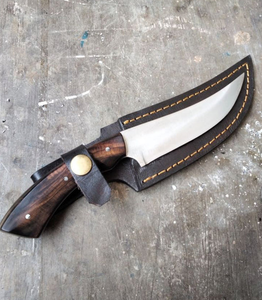 Handmade Bowie Style Hunting Knife – Wooden Handle with Leather Sheath