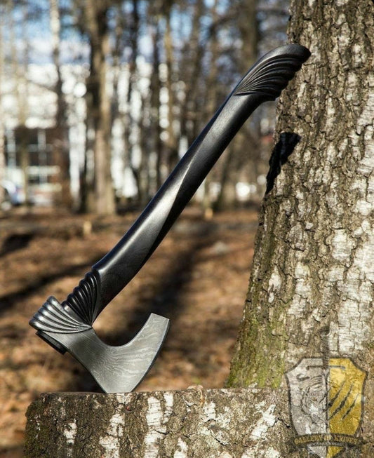 Handmade Damascus Steel Axe with Wooden Handle – Decorative & Outdoor Use