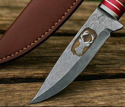 Handmade Damascus Steel Hunting Knife with Rosewood Handle