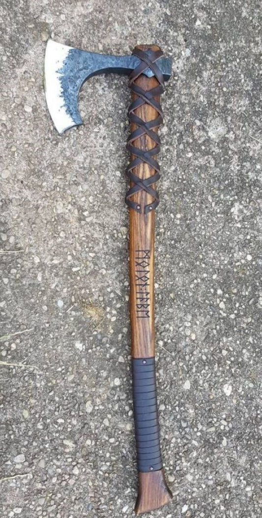 Handmade 1095 Steel Sword with Etched Wooden Handle & Leather Wrap