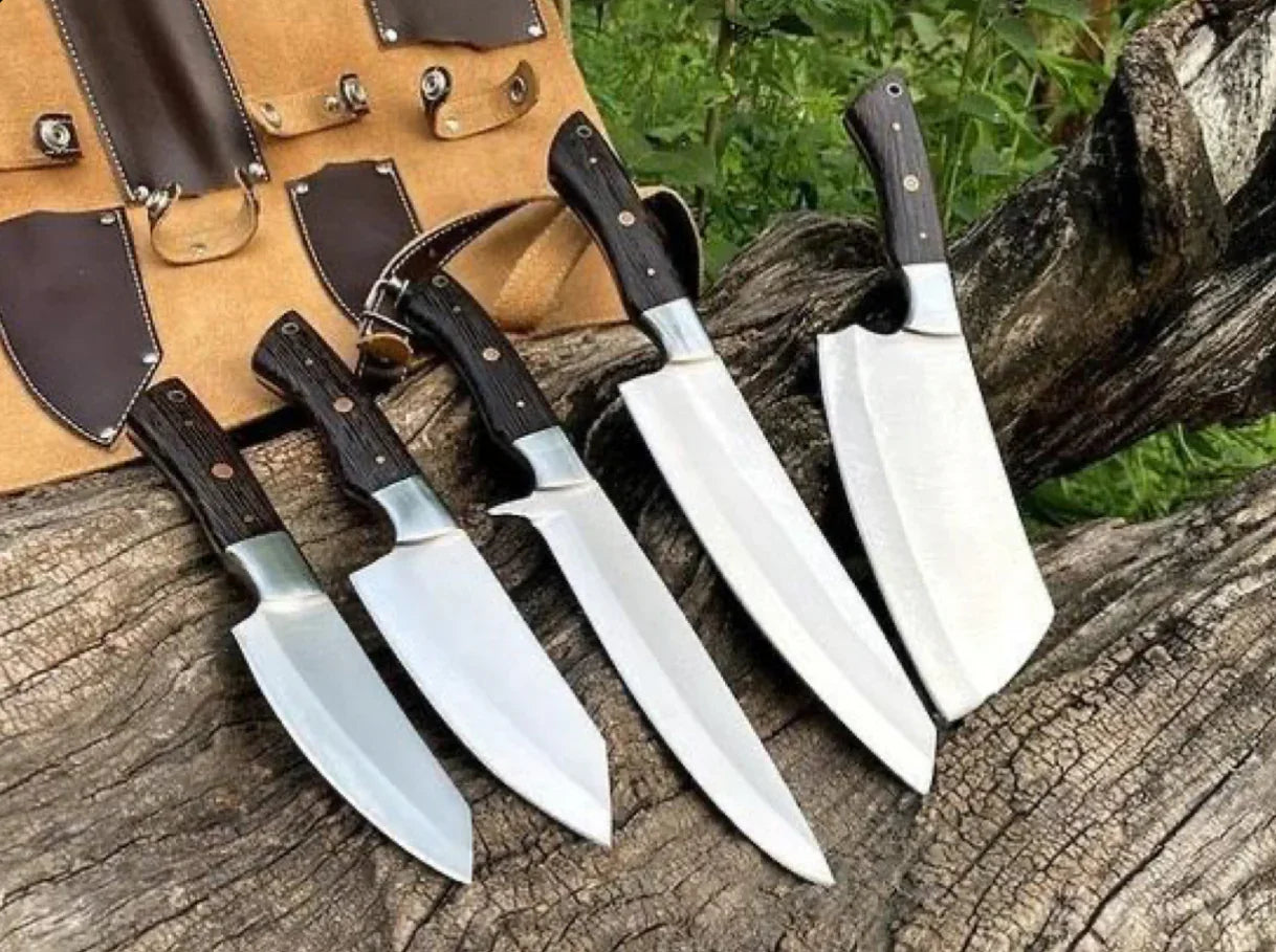 Set of 5 Handmade Chef Knives – 440C Steel Blades
