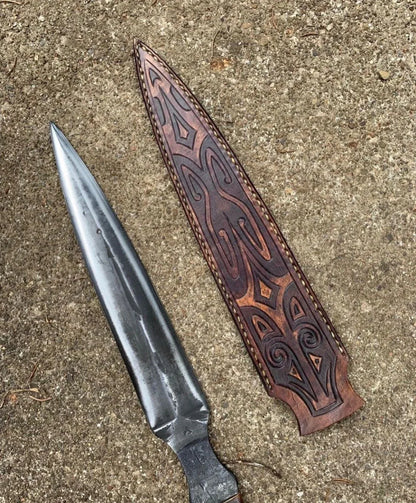 Handmade Viking-Style Spear with 12-Chromium Steel Blade & Engraved Handle and Sheath