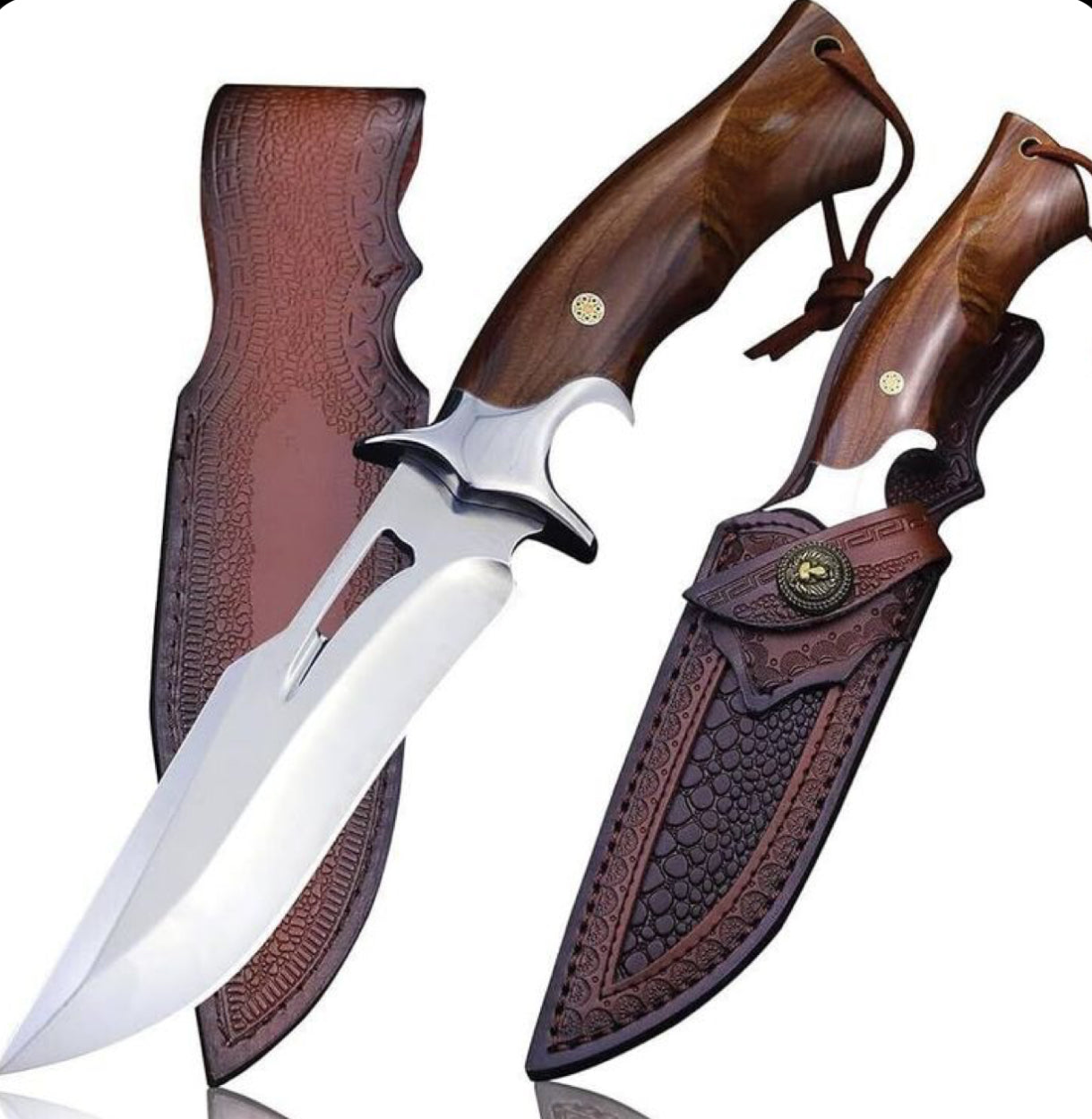 Handmade D2 Steel Bowie Style Hunting Knife – Wooden Handle with Sheath
