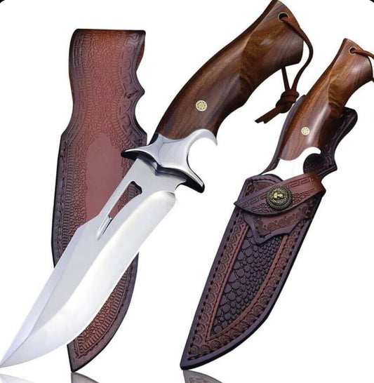 Handmade D2 Steel Bowie Style Hunting Knife – Wooden Handle with Sheath
