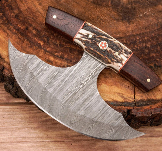 Handmade Damascus Steel Pizza Cutter – Stag Horn Handle