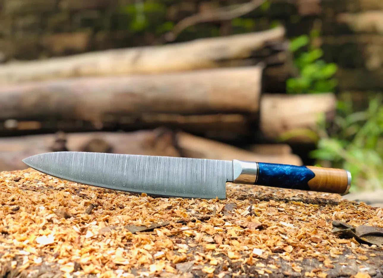 Handmade Chef Knife with Damascus Steel Blade & Wooden-Resin Handle