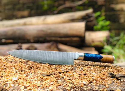 Handmade Chef Knife with Damascus Steel Blade & Wooden-Resin Handle