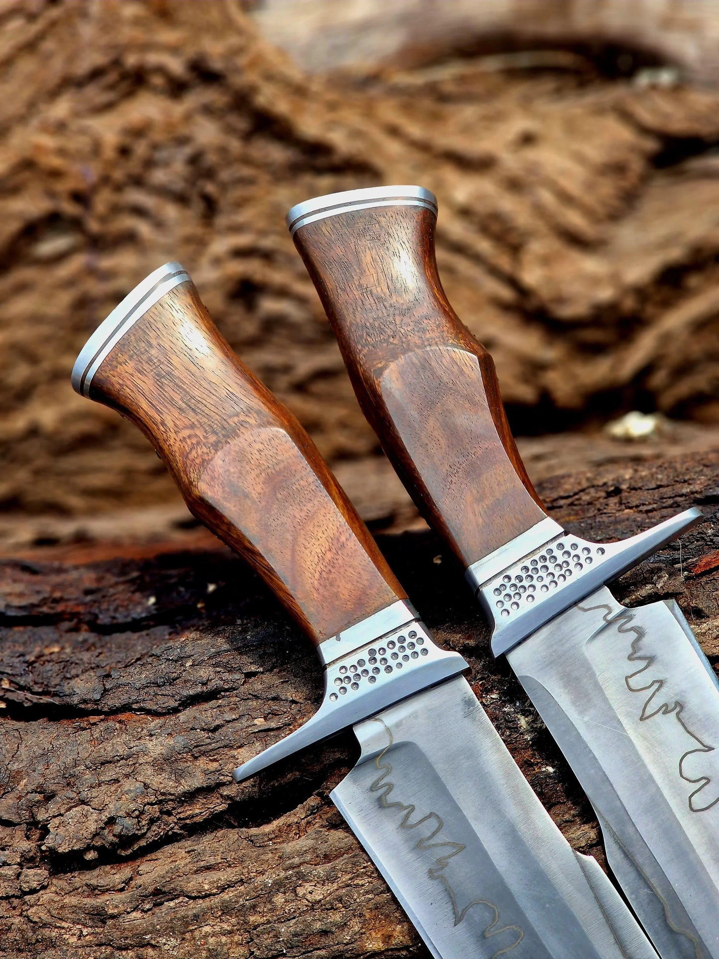 Premium Handcrafted Stainless Steel Outdoor Utility Knife Set with Wooden Handles – 2 Pieces