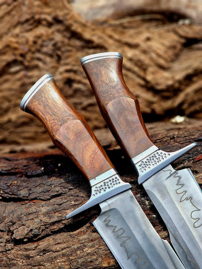 Premium Handcrafted Stainless Steel Outdoor Utility Knife Set with Wooden Handles – 2 Pieces