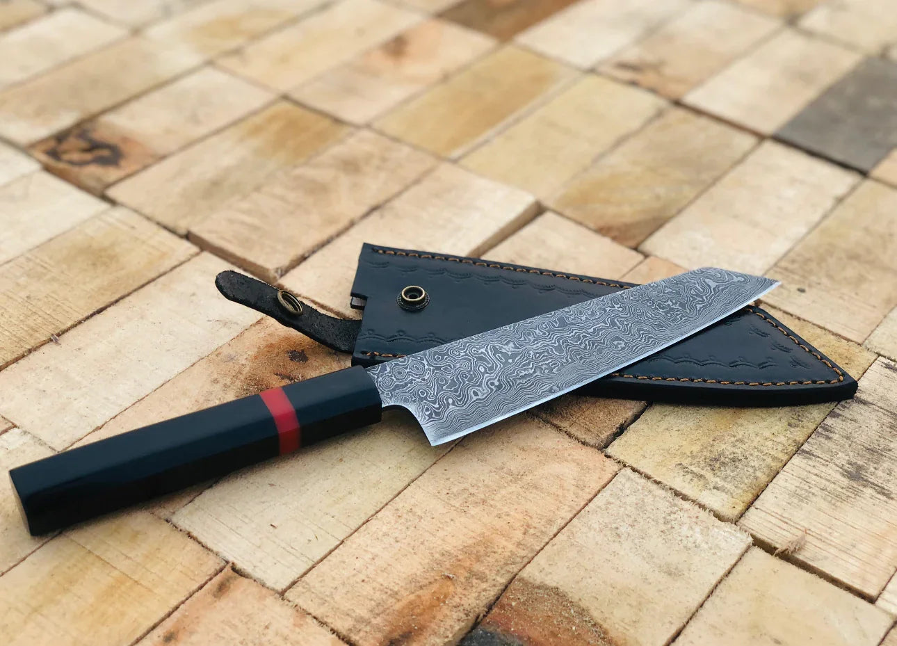 Handmade Damascus Steel Kitchen Knife with Black Micarta Handle