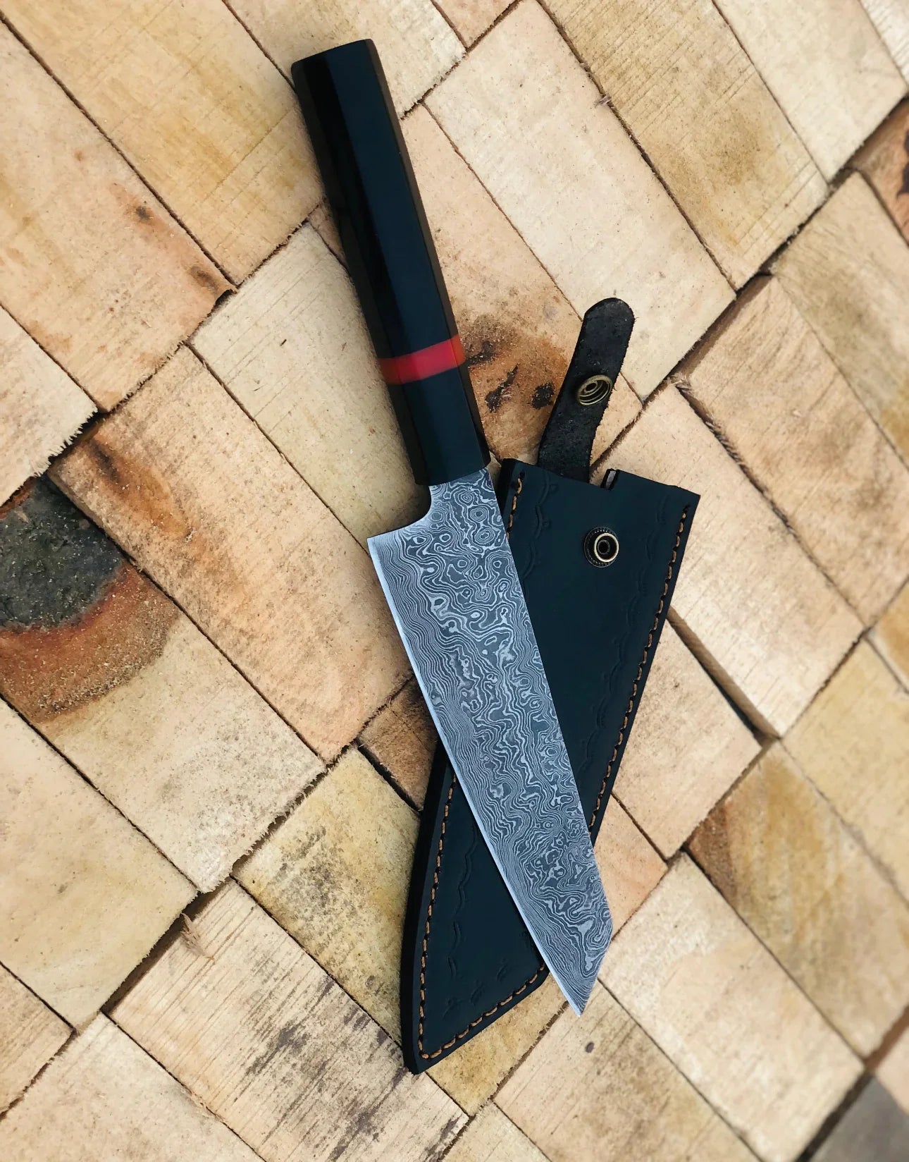 Handmade Damascus Steel Kitchen Knife with Black Micarta Handle