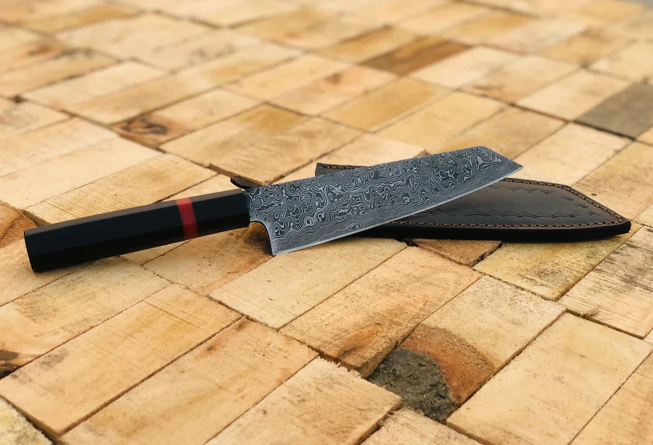 Handmade Damascus Steel Kitchen Knife with Black Micarta Handle