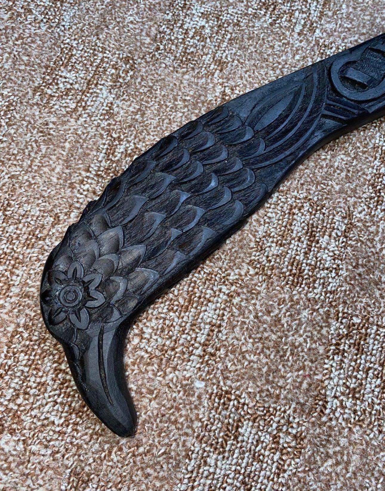 Handmade Viking-Style Axe with Raven Handle, Etched Head & Leather Sheath