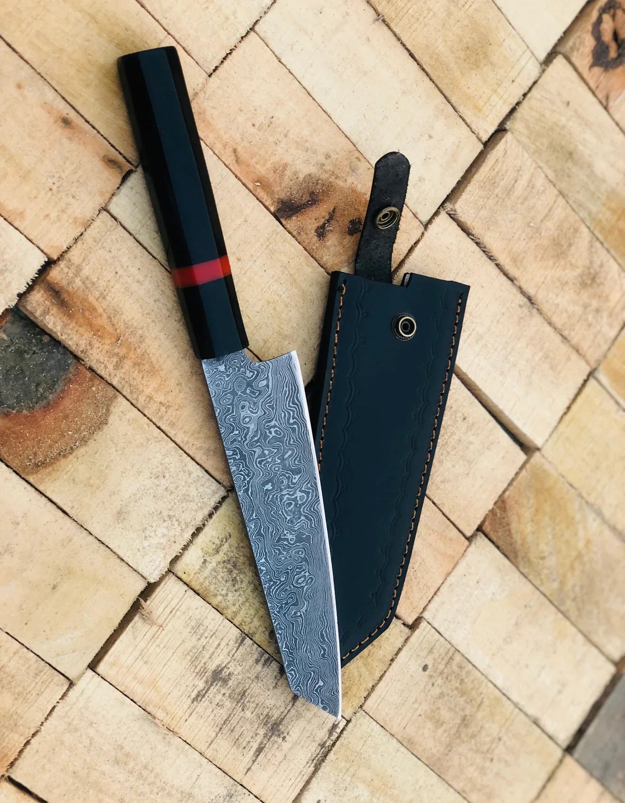 Handmade Damascus Steel Kitchen Knife with Black Micarta Handle