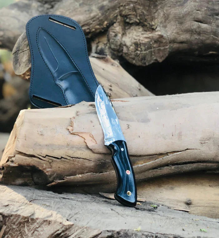 Handmade Hunting Knife with Carbon Steel Blade & Black Resin Handle