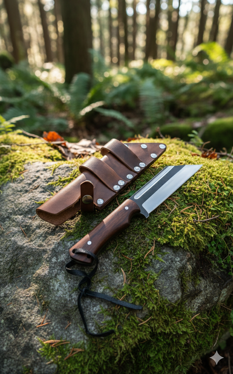 Premium Full Tang Fixed B-L-A-D-E I Camping K-N-I-F-E  with Wood Handle I Genuine Leather Sheath