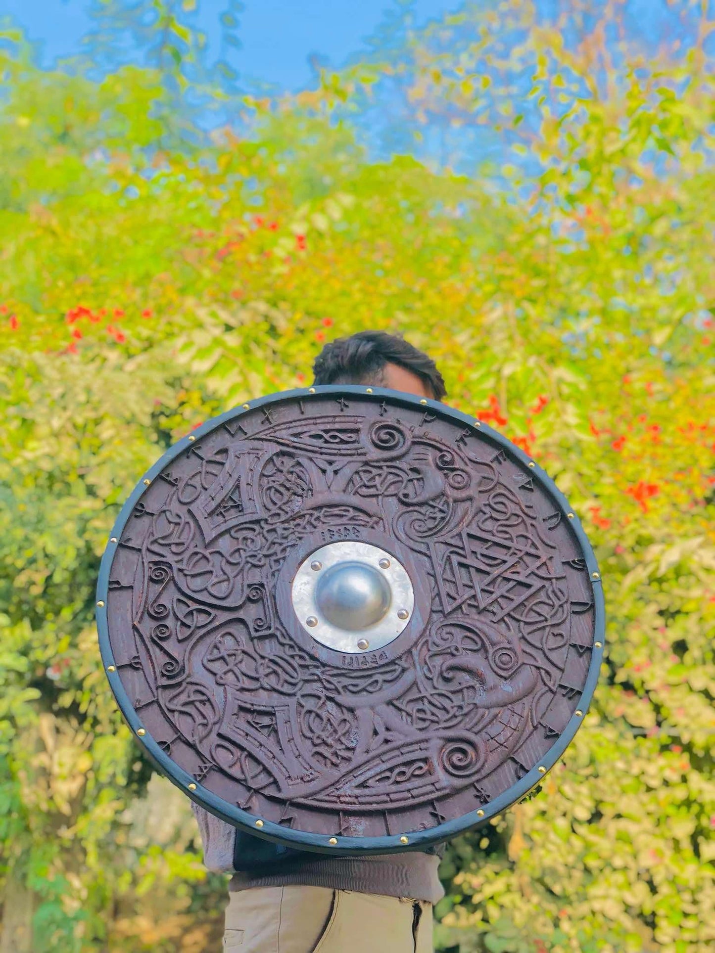 Handmade Hand-Engraved Ash Wood Shield
